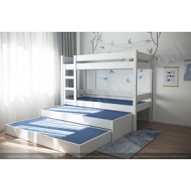 מיטת קומותיים עץ מלא עם שתי מיטות נגררות דגם K-44L